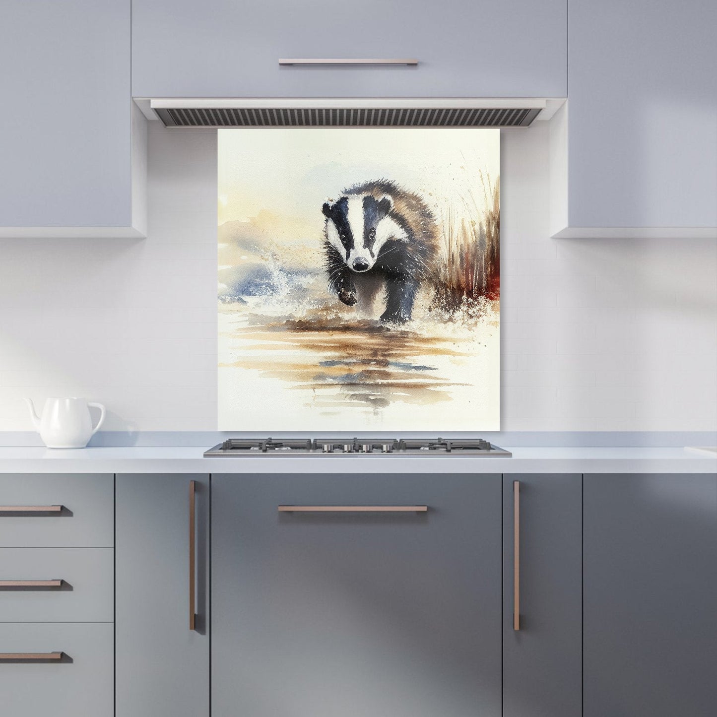 Wading Badger Watercolour Kitchen Splashback