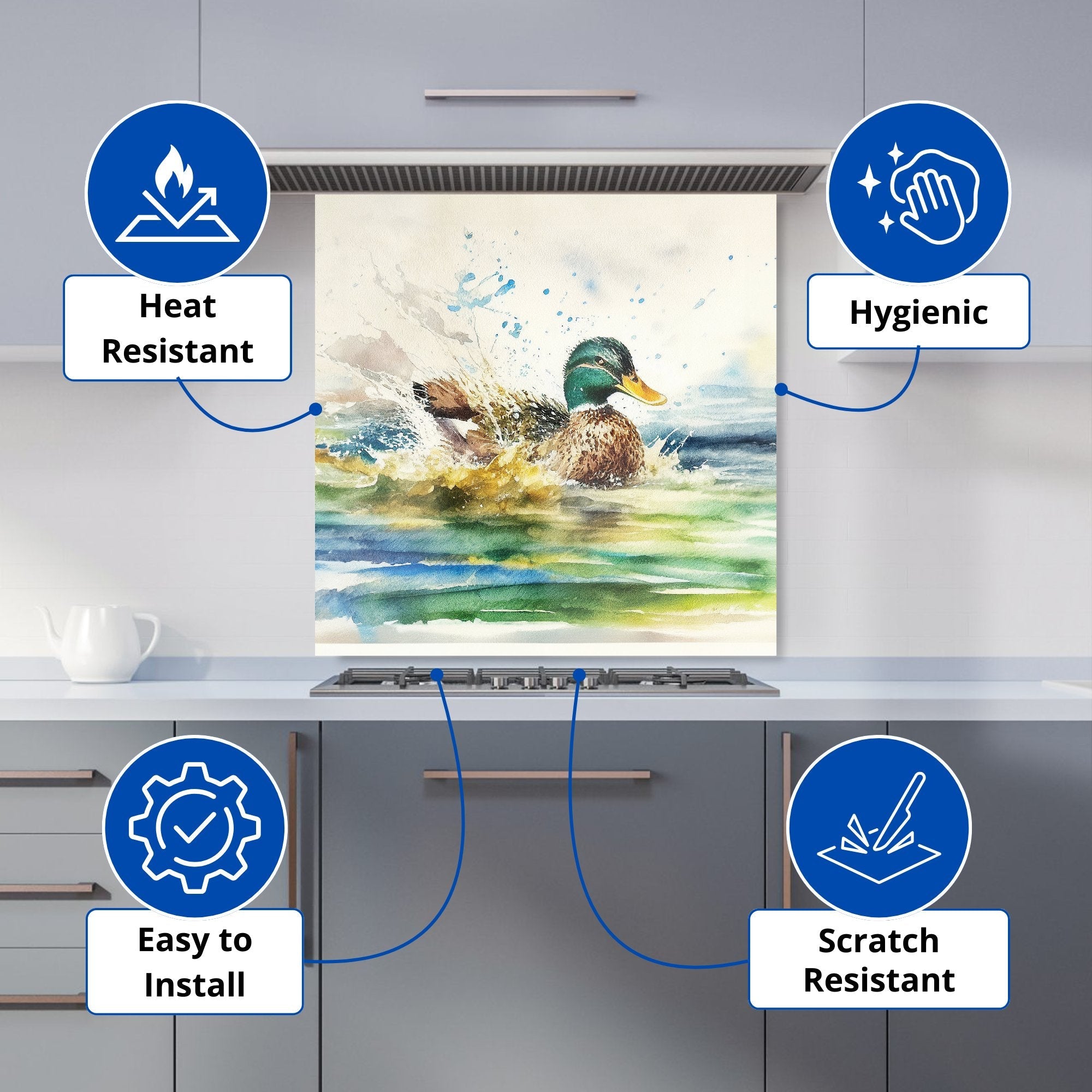 Splashing Mallard Watercolour Kitchen Splashback