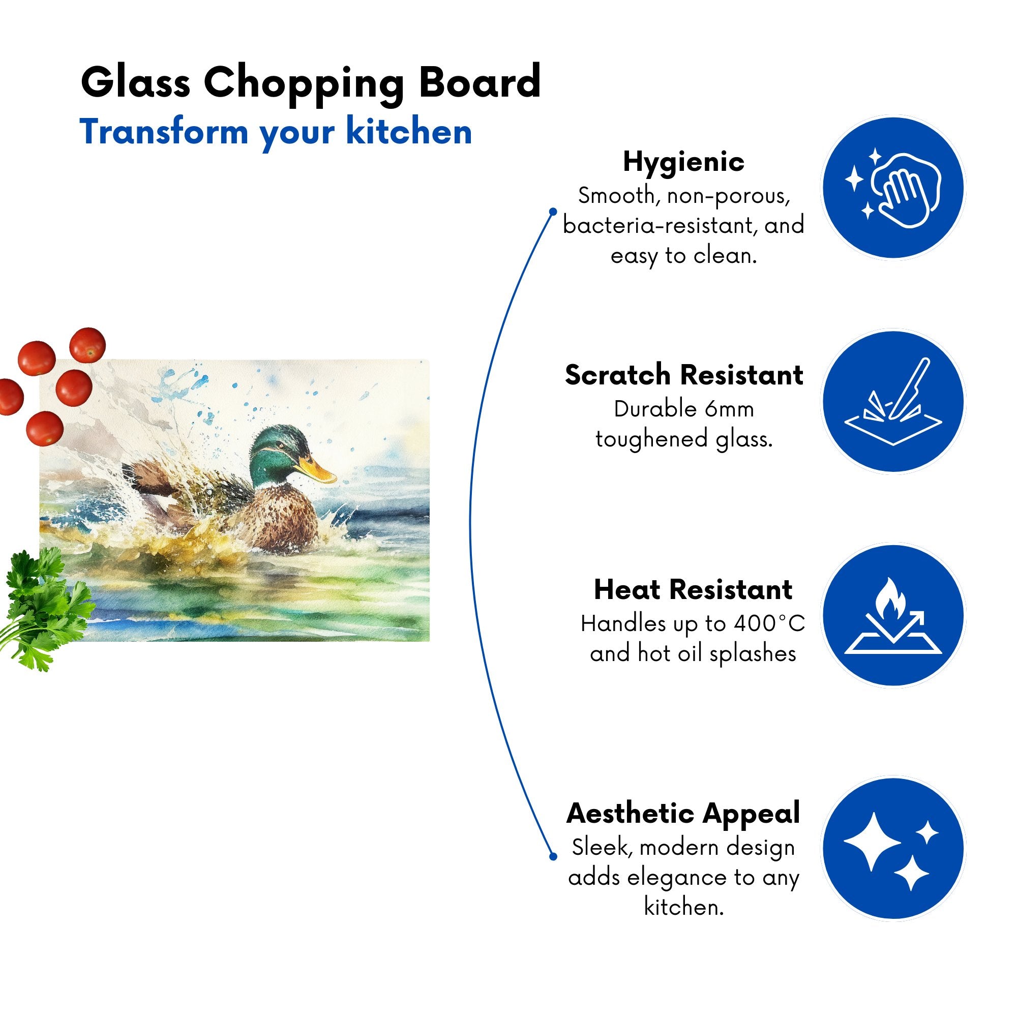 Splashing Mallard Watercolour Glass Chopping Board