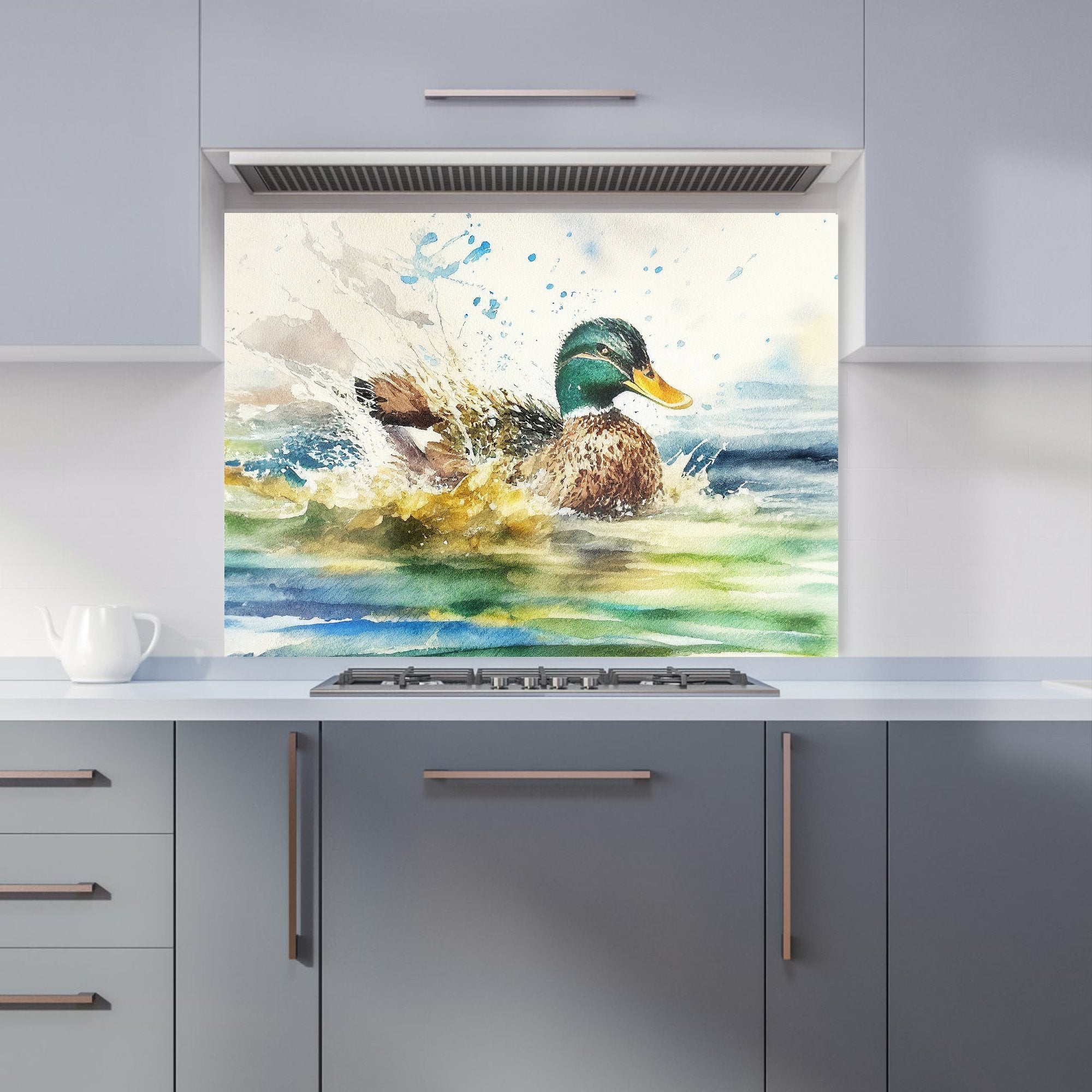 Splashing Mallard Watercolour Kitchen Splashback
