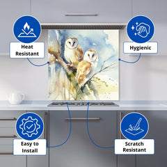 Barn Owls Watercolour Kitchen Splashback