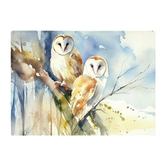 Barn Owls Watercolour Glass Chopping Board