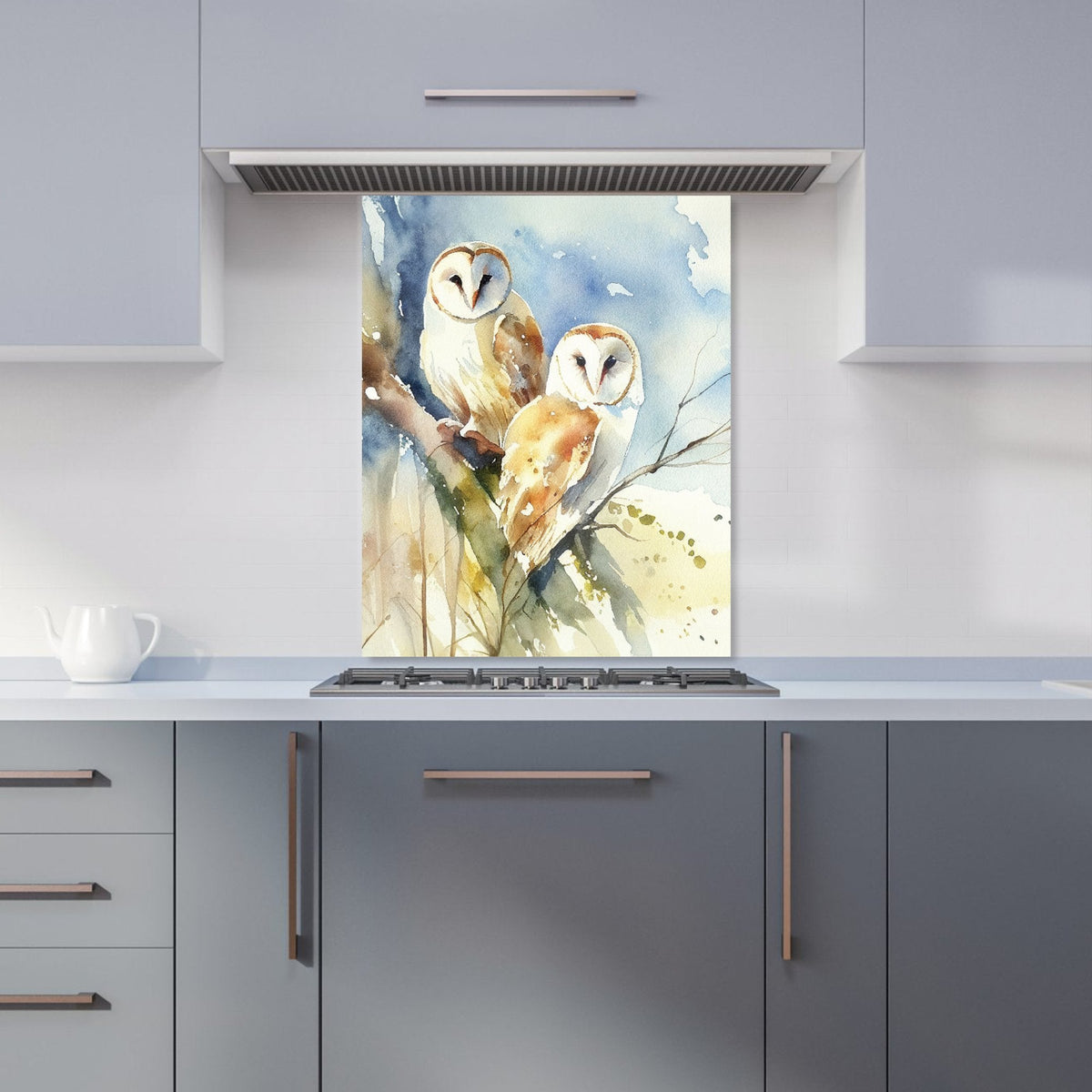 Barn Owls Watercolour Kitchen Splashback