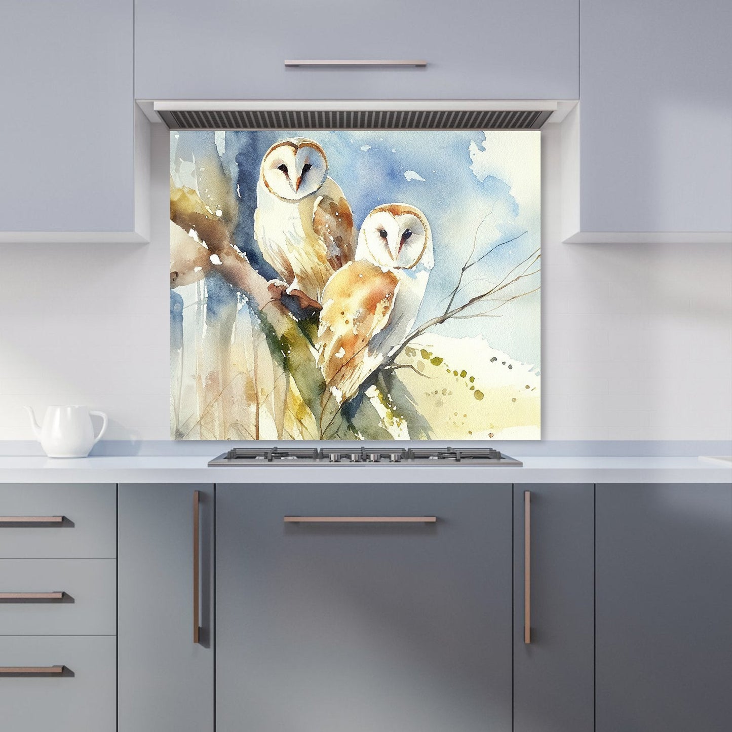 Barn Owls Watercolour Kitchen Splashback