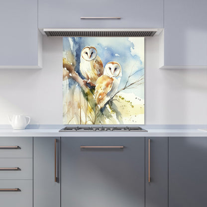 Barn Owls Watercolour Kitchen Splashback