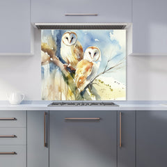 Barn Owls Watercolour Kitchen Splashback