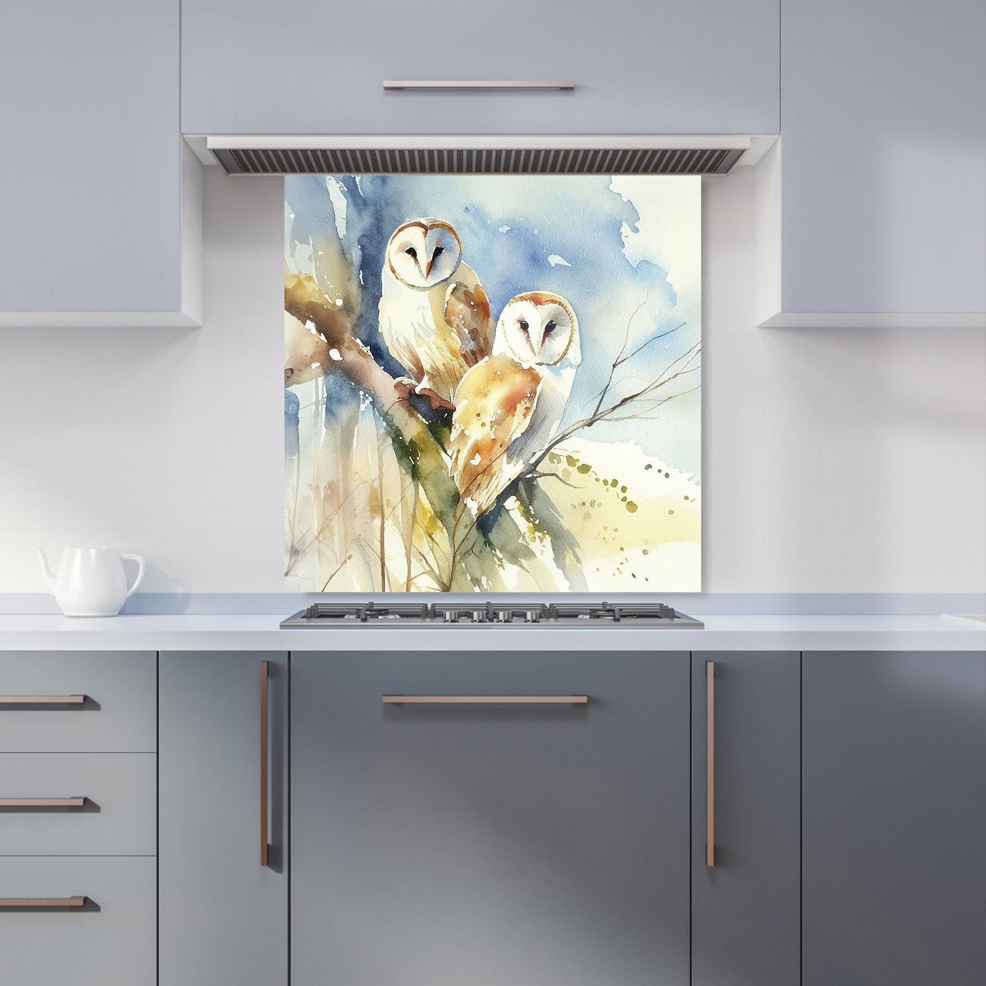 Barn Owls Watercolour Kitchen Splashback