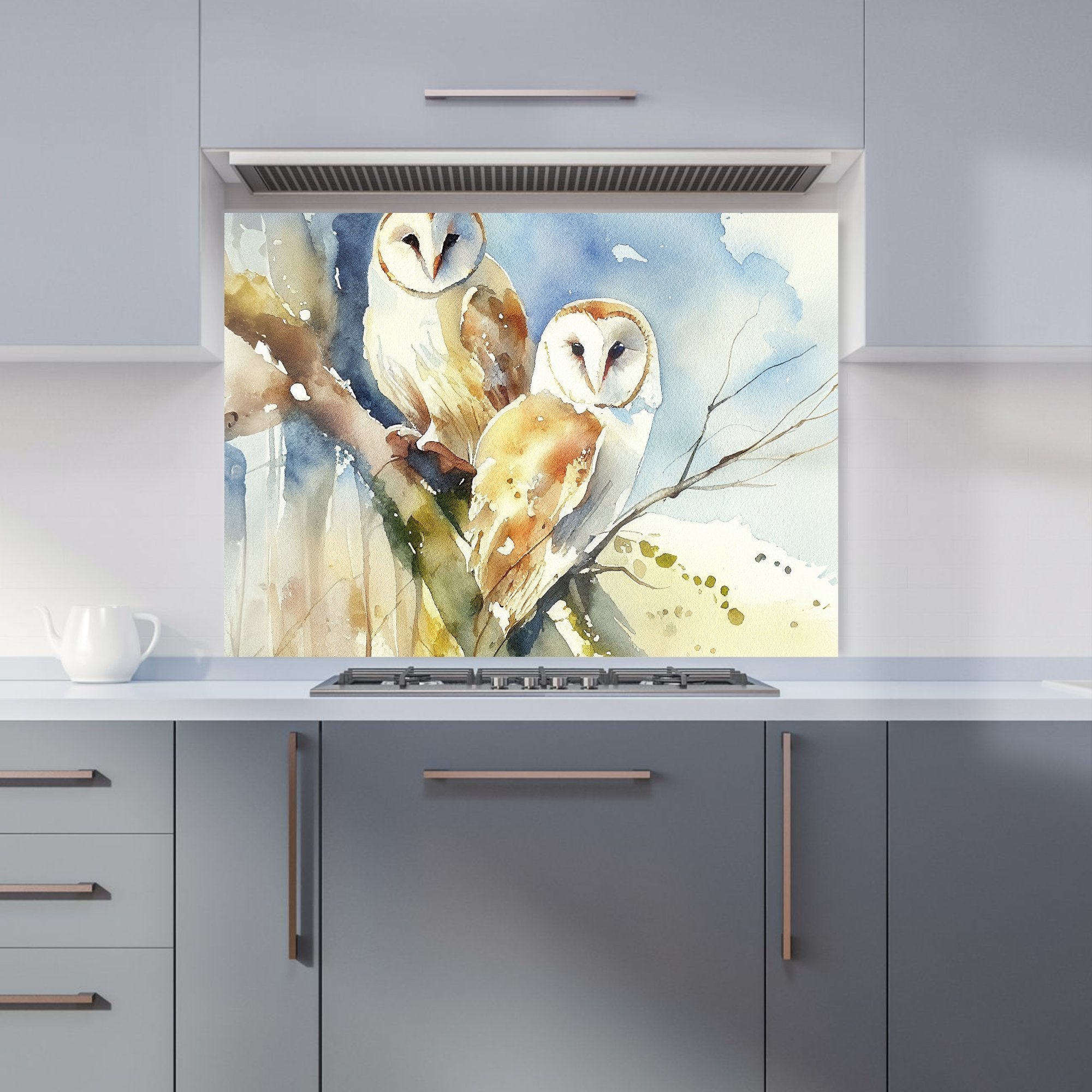 Barn Owls Watercolour Kitchen Splashback