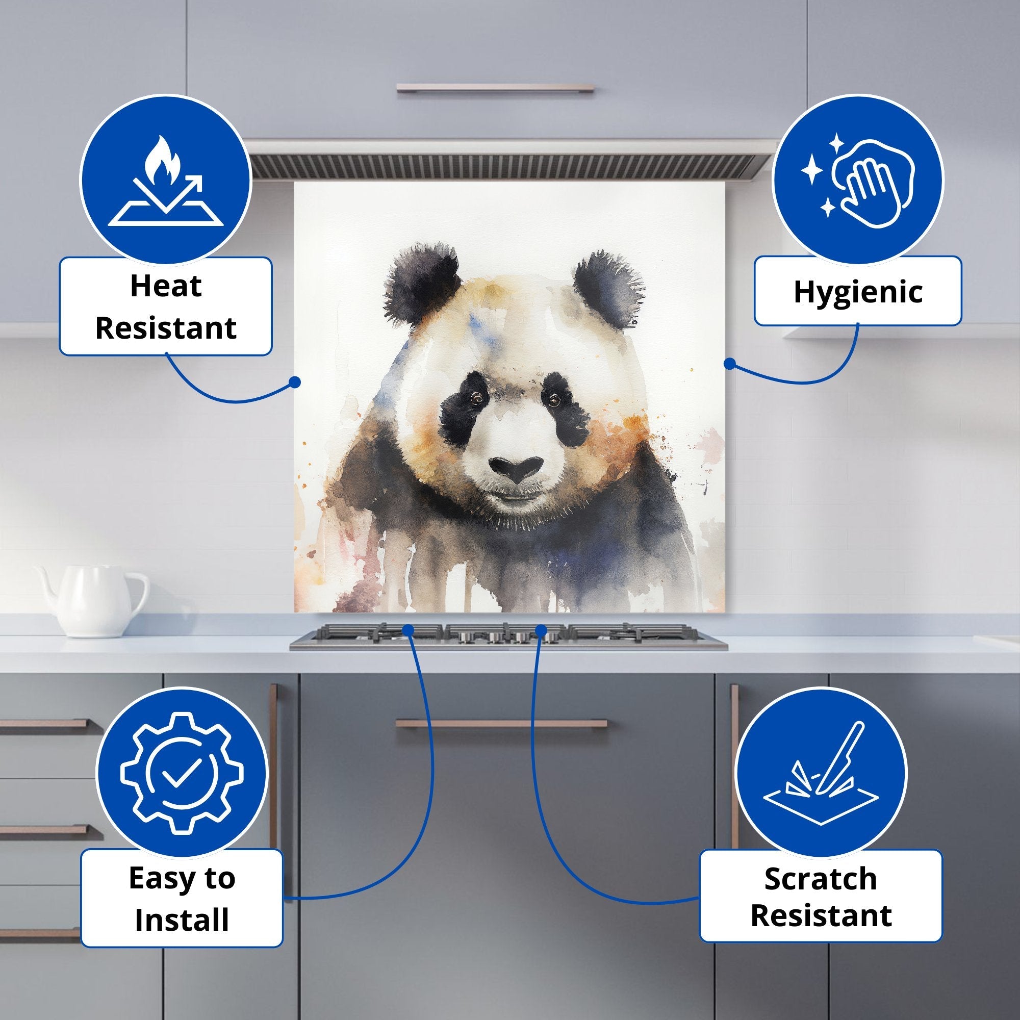 Panda Watercolour Kitchen Splashback