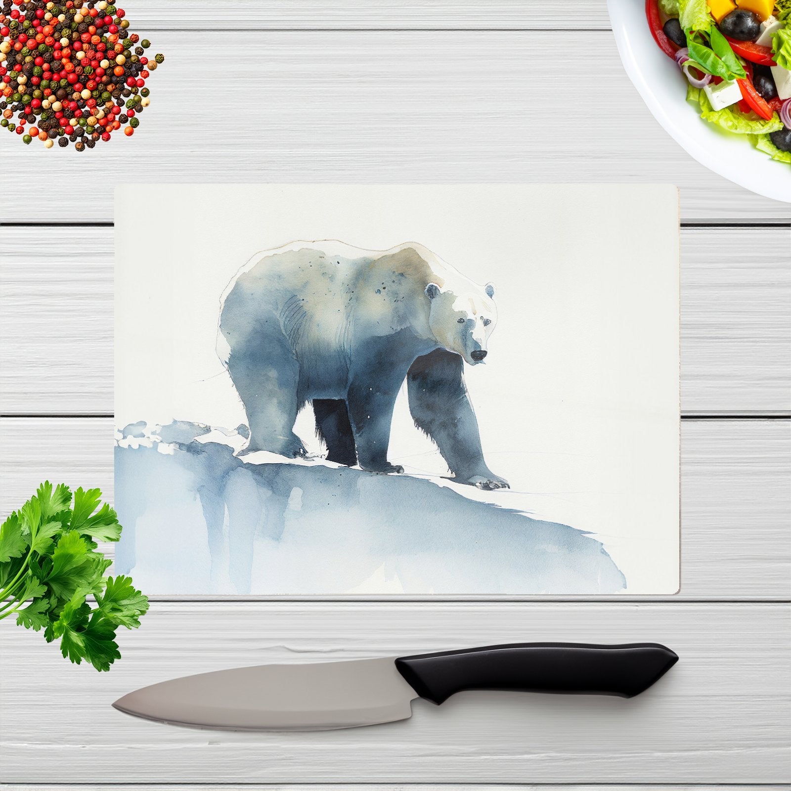 Polar Bear Watercolour Glass Chopping Board