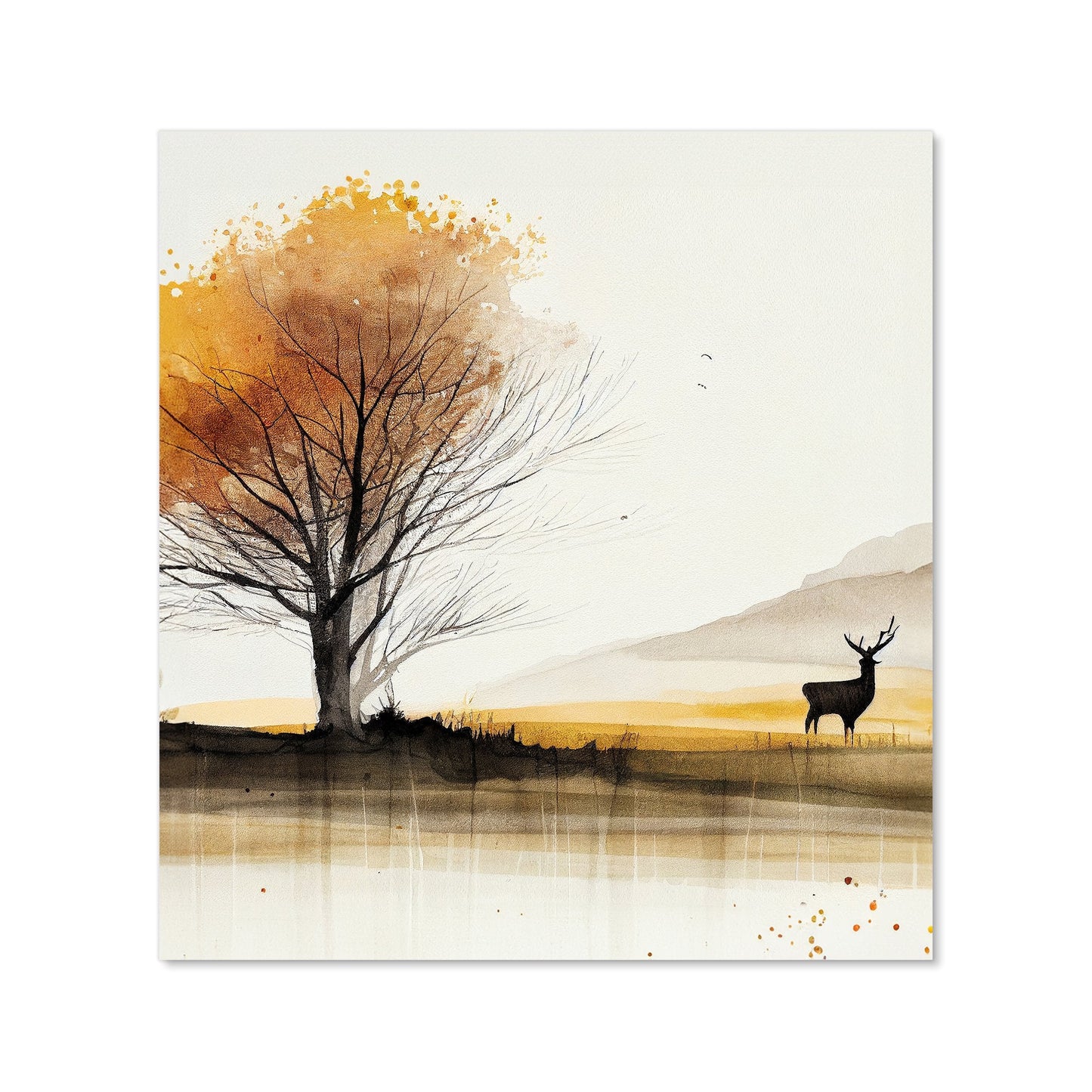 Autumn Landscape Stag Watercolour Kitchen Splashback