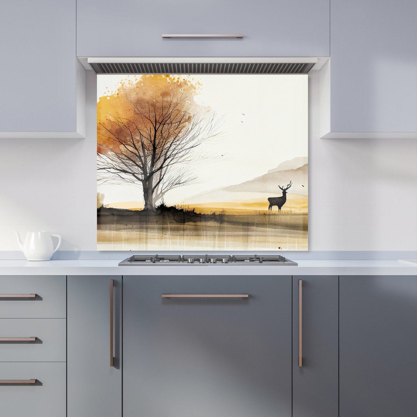 Autumn Landscape Stag Watercolour Kitchen Splashback