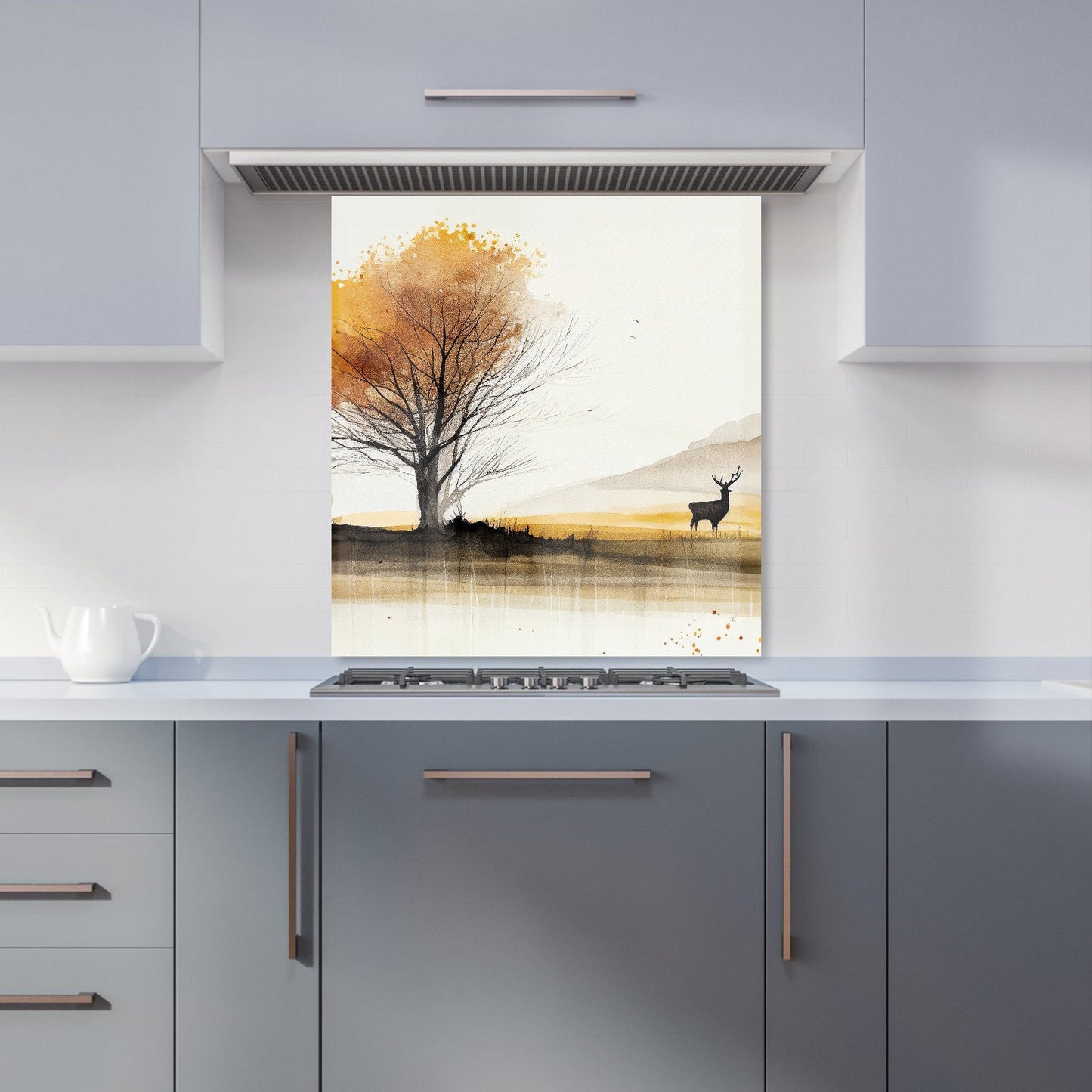 Autumn Landscape Stag Watercolour Kitchen Splashback