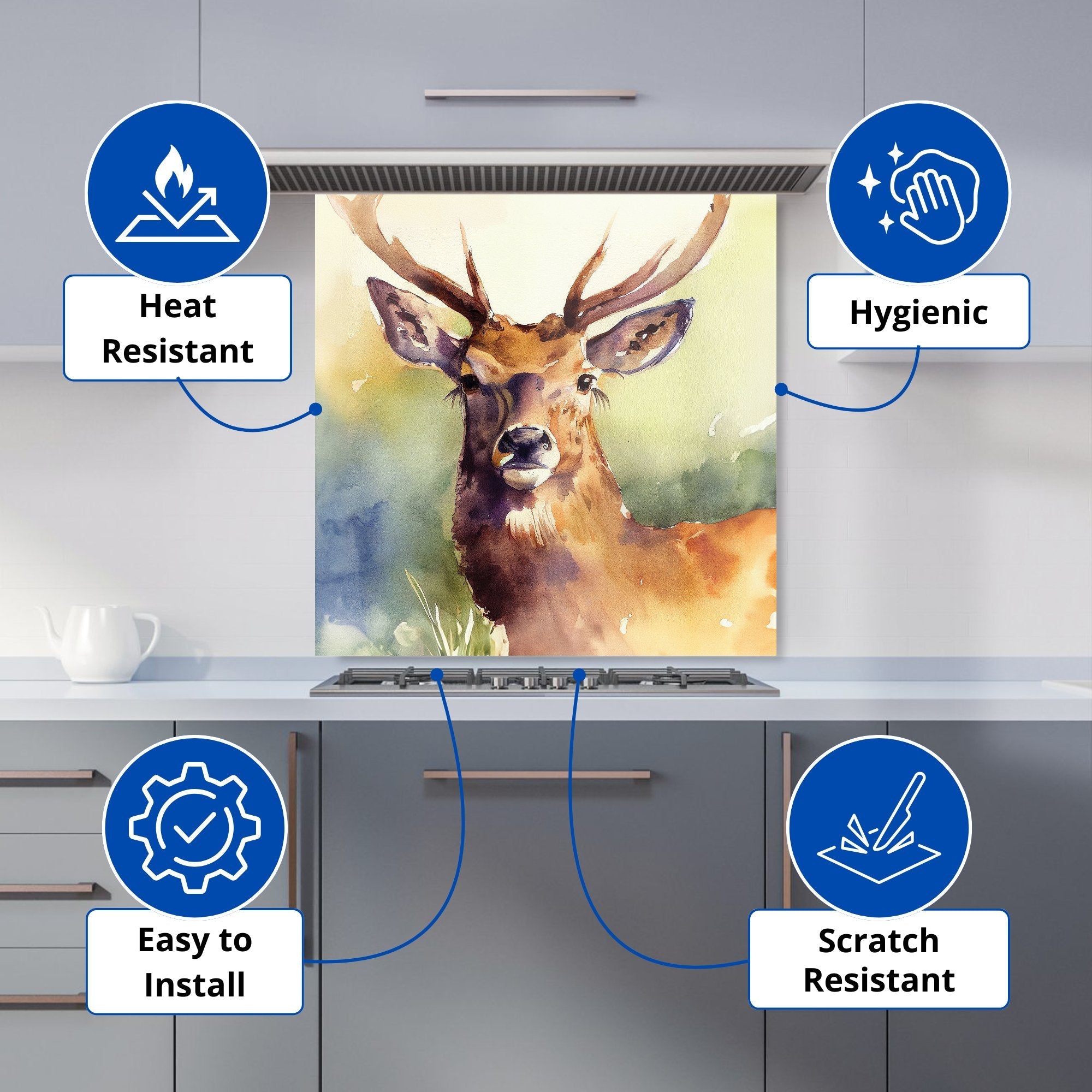 Splendid Stag Watercolour Kitchen Splashback