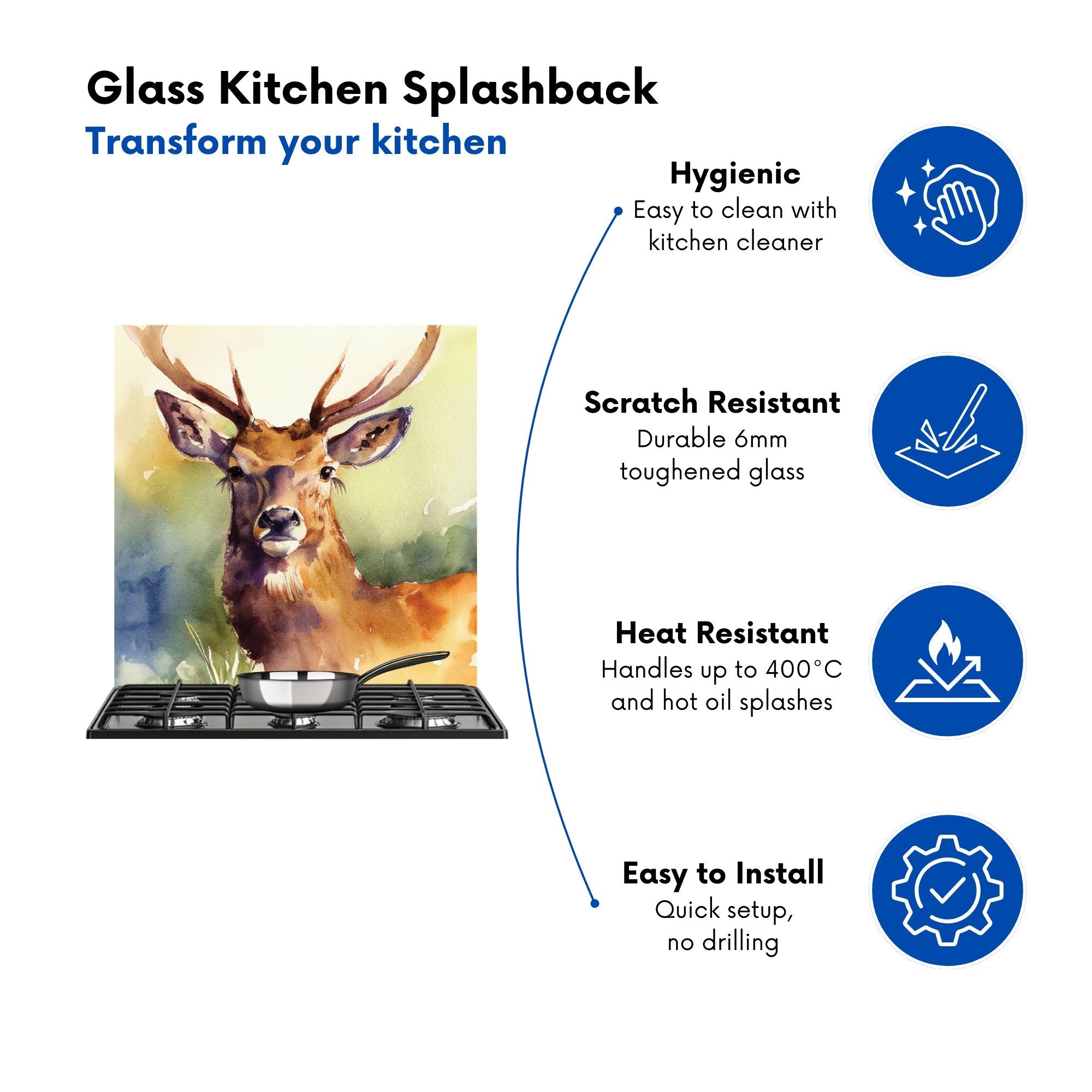Splendid Stag Watercolour Kitchen Splashback