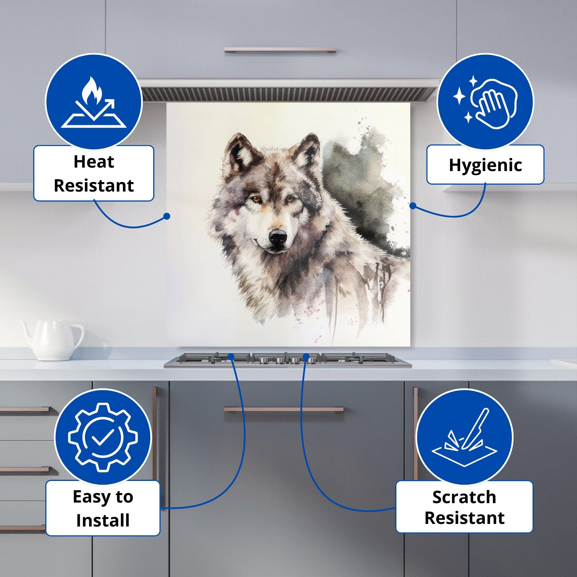Loyal Wolf Watercolour Kitchen Splashback