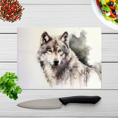 Loyal Wolf Watercolour Glass Chopping Board