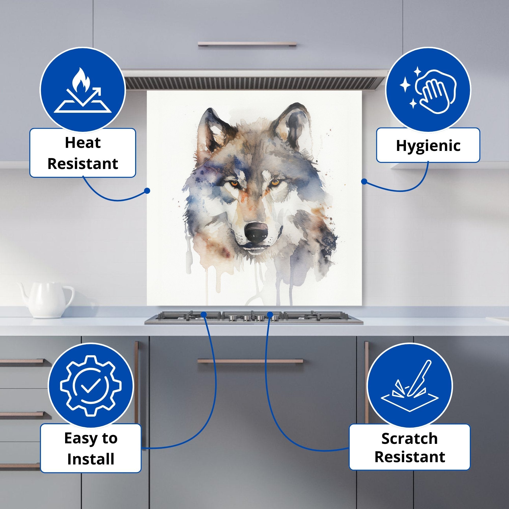Wolf Watercolour Kitchen Splashback