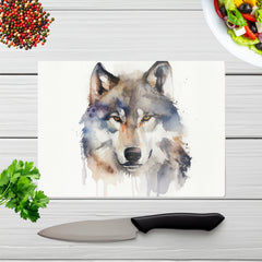 Wolf Watercolour Glass Chopping Board