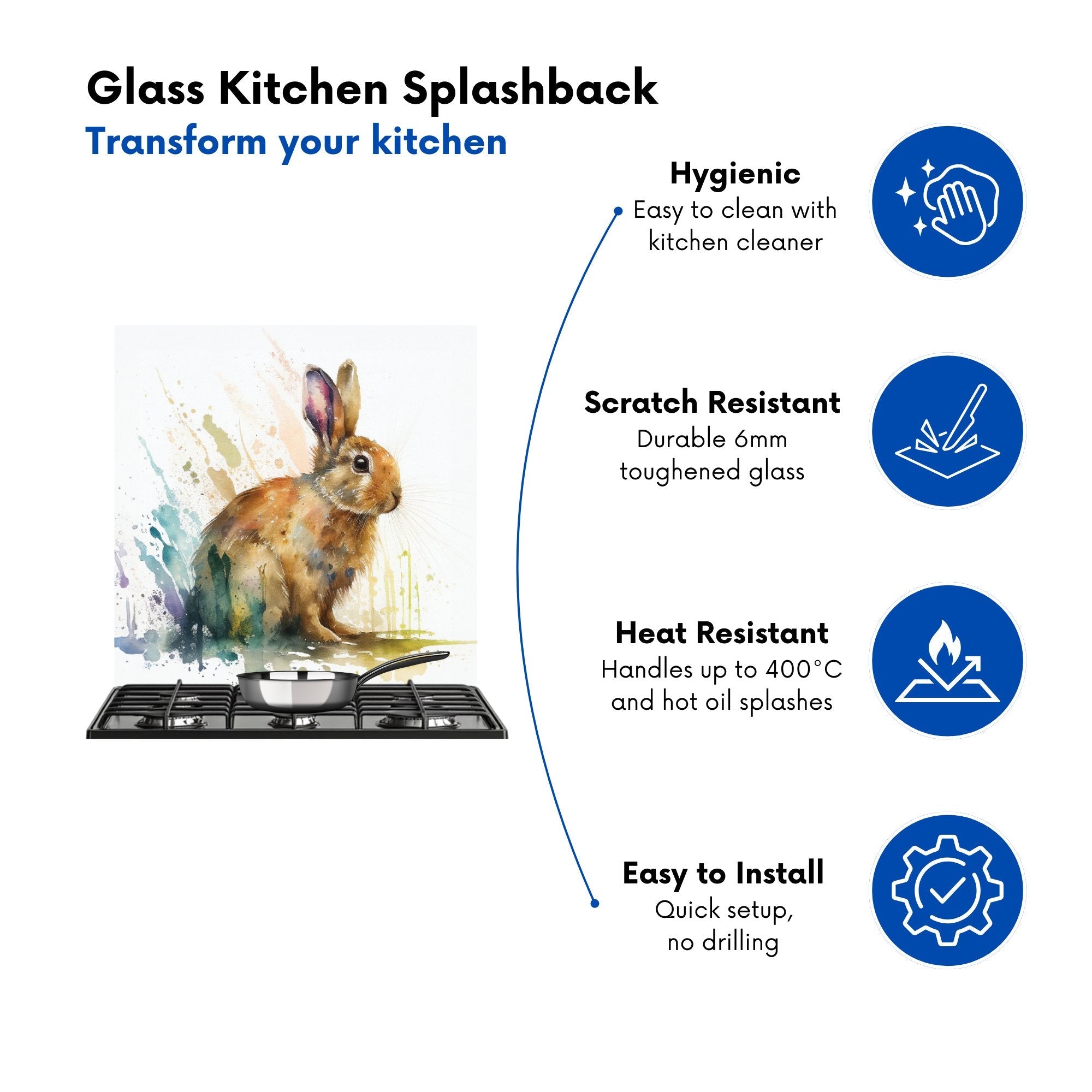 Rabbit Splash Watercolour Kitchen Splashback