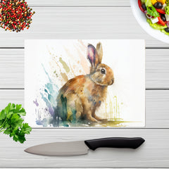 Rabbit Splash Watercolour Glass Chopping Board