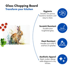 Rabbit Splash Watercolour Glass Chopping Board