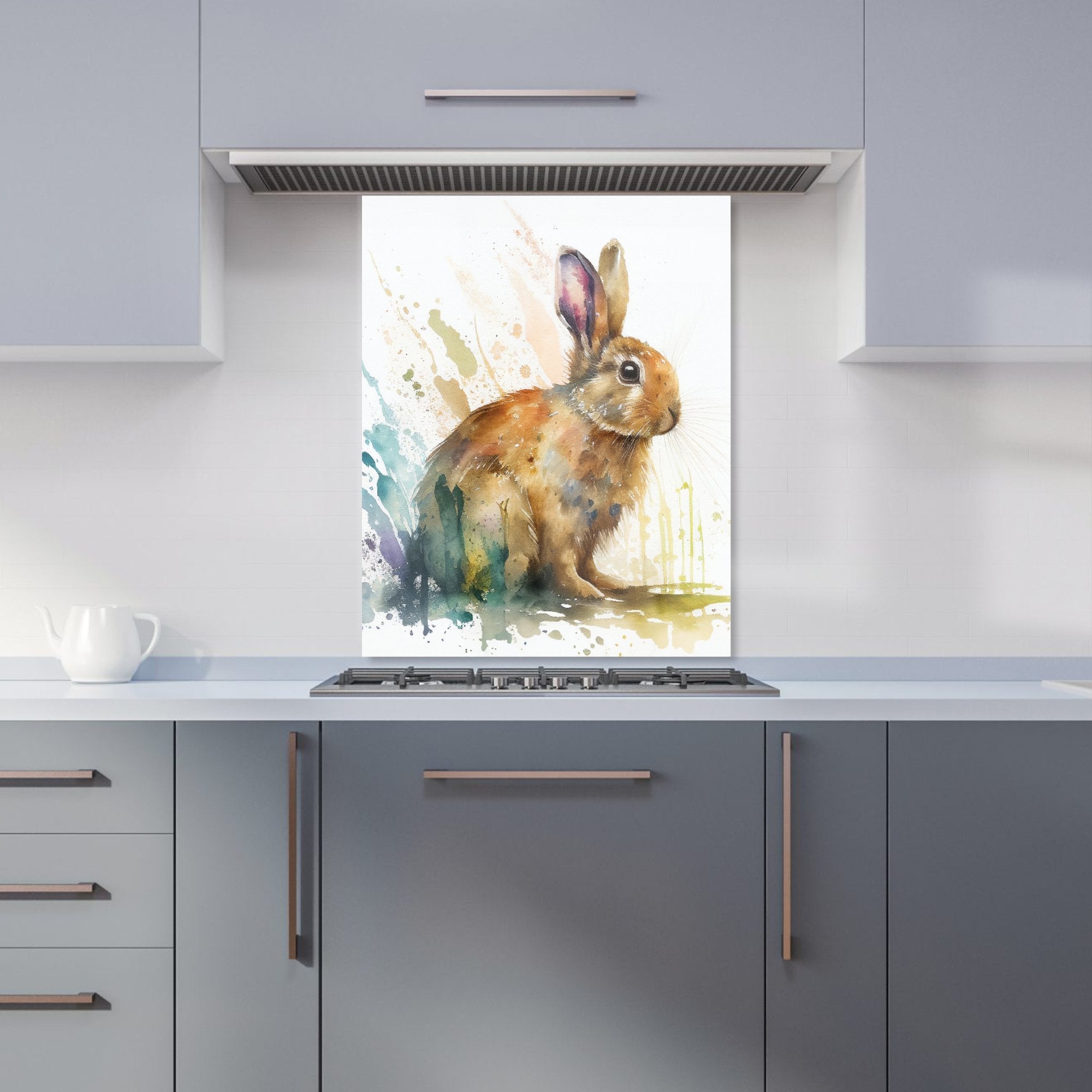 Rabbit Splash Watercolour Kitchen Splashback