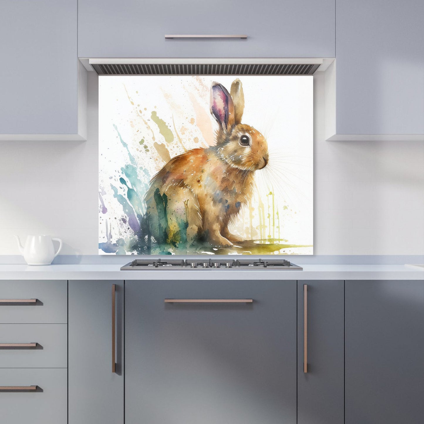 Rabbit Splash Watercolour Kitchen Splashback