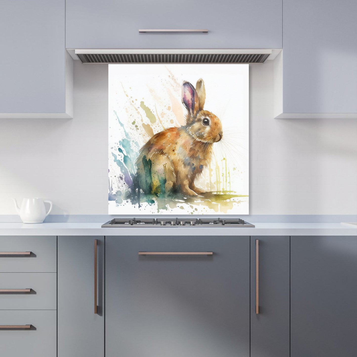 Rabbit Splash Watercolour Kitchen Splashback