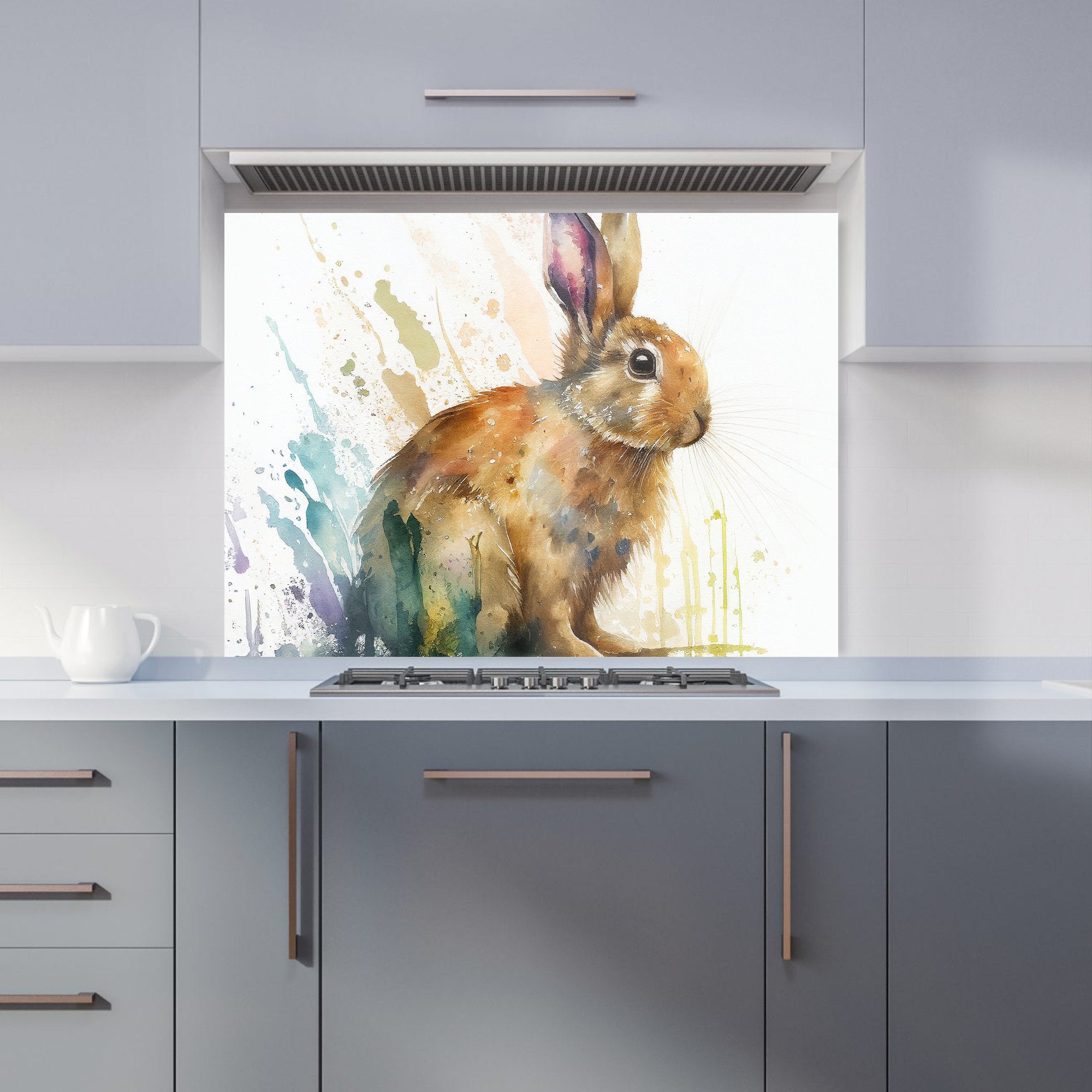 Rabbit Splash Watercolour Kitchen Splashback