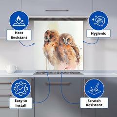 Loving Tawny Owls Watercolour Kitchen Splashback