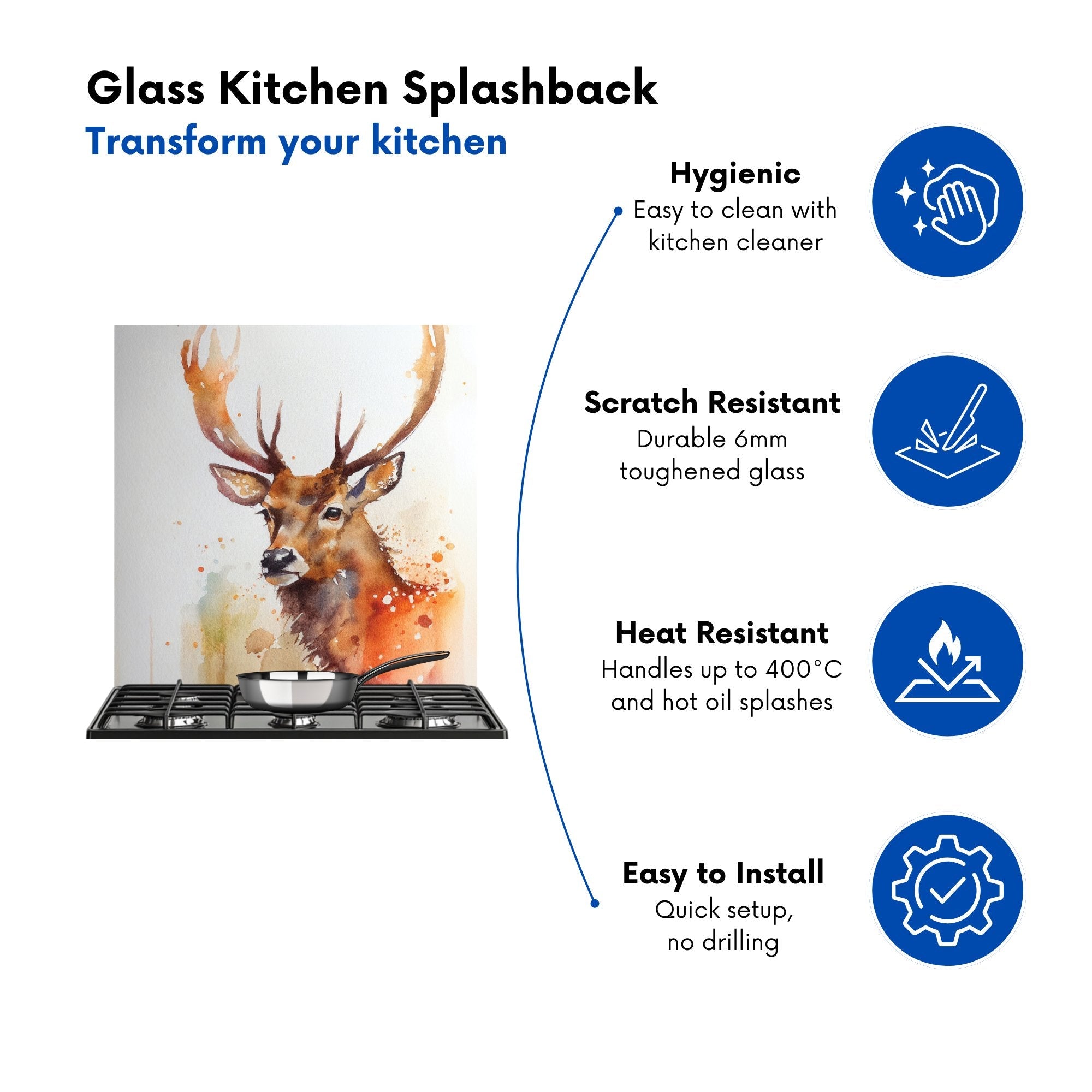 Majestic Stag Watercolour Kitchen Splashback