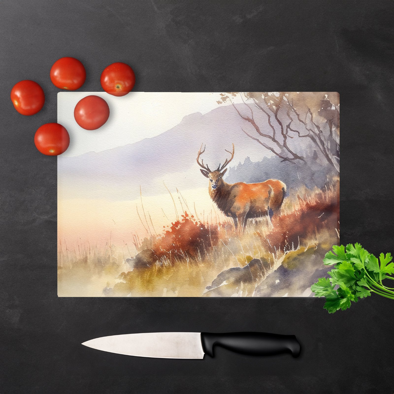 Stag Deer Water Colour Glass Chopping Board