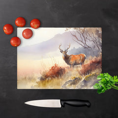 Stag Deer Water Colour Glass Chopping Board