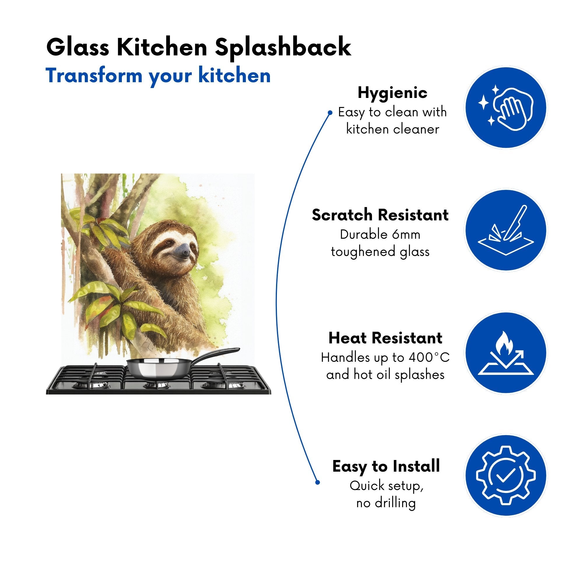 Sloth Watercolour Kitchen Splashback