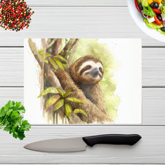 Sloth Watercolour Glass Chopping Board