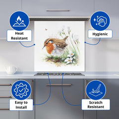 Robin And Daisies Watercolour Kitchen Splashback