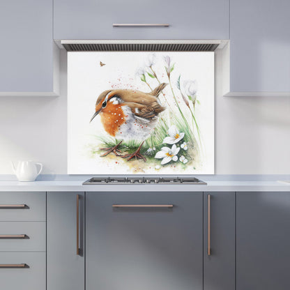 Robin And Daisies Watercolour Kitchen Splashback