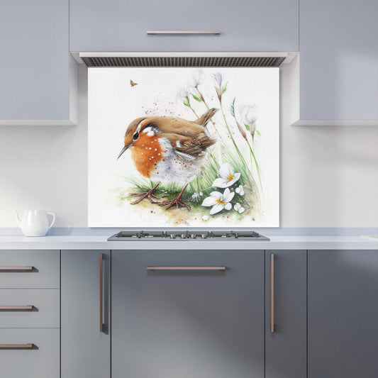 Robin And Daisies Watercolour Kitchen Splashback