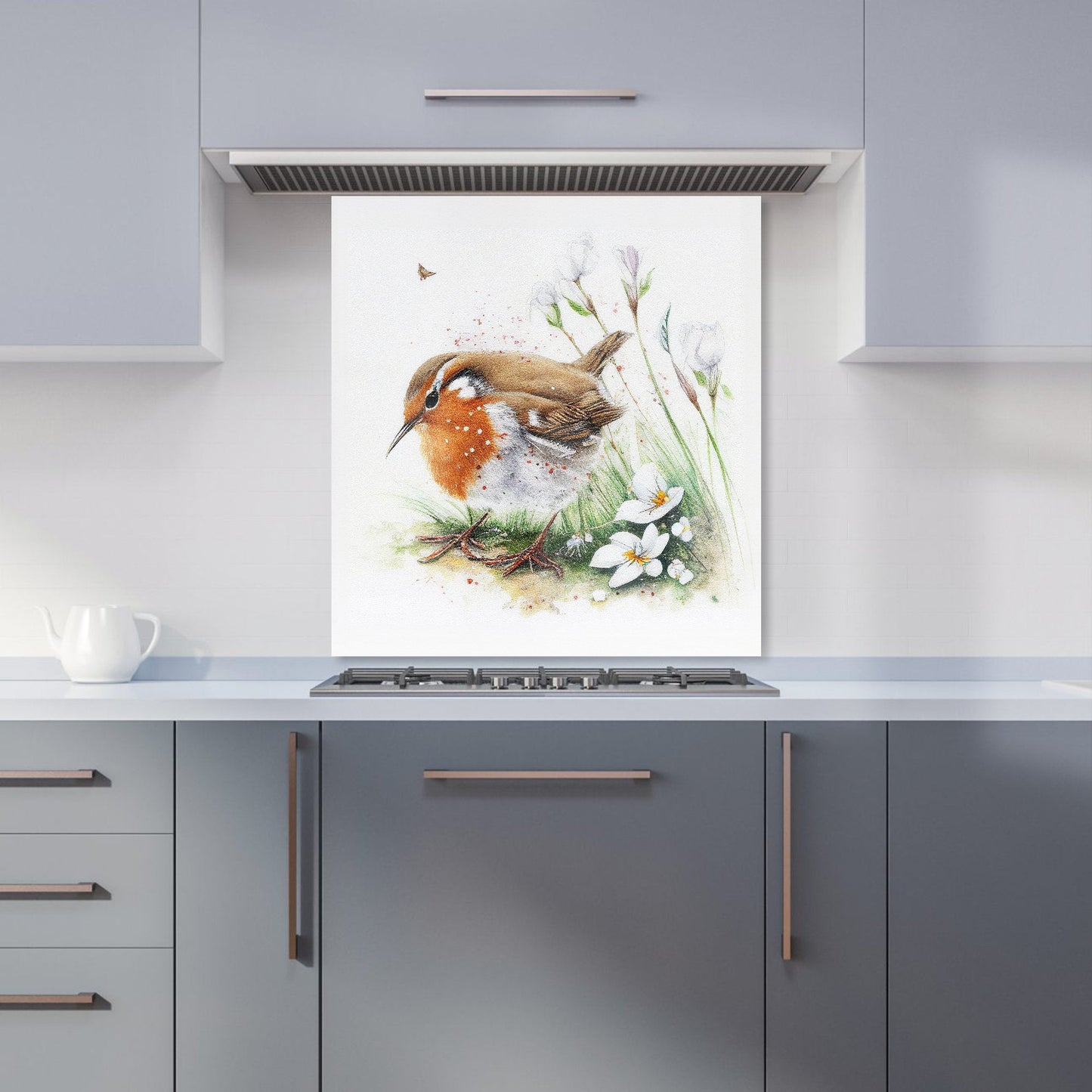 Robin And Daisies Watercolour Kitchen Splashback