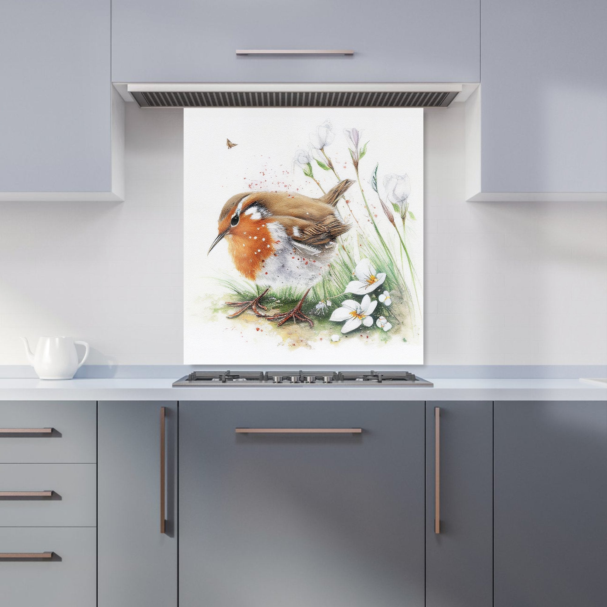 Robin And Daisies Watercolour Kitchen Splashback