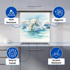 Hunting Polar Bear Watercolour Kitchen Splashback