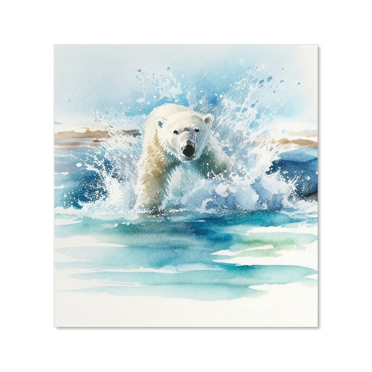 Hunting Polar Bear Watercolour Kitchen Splashback