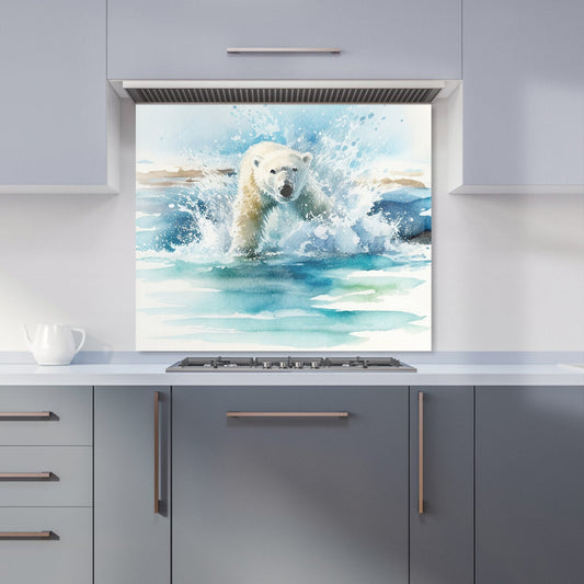 Hunting Polar Bear Watercolour Kitchen Splashback