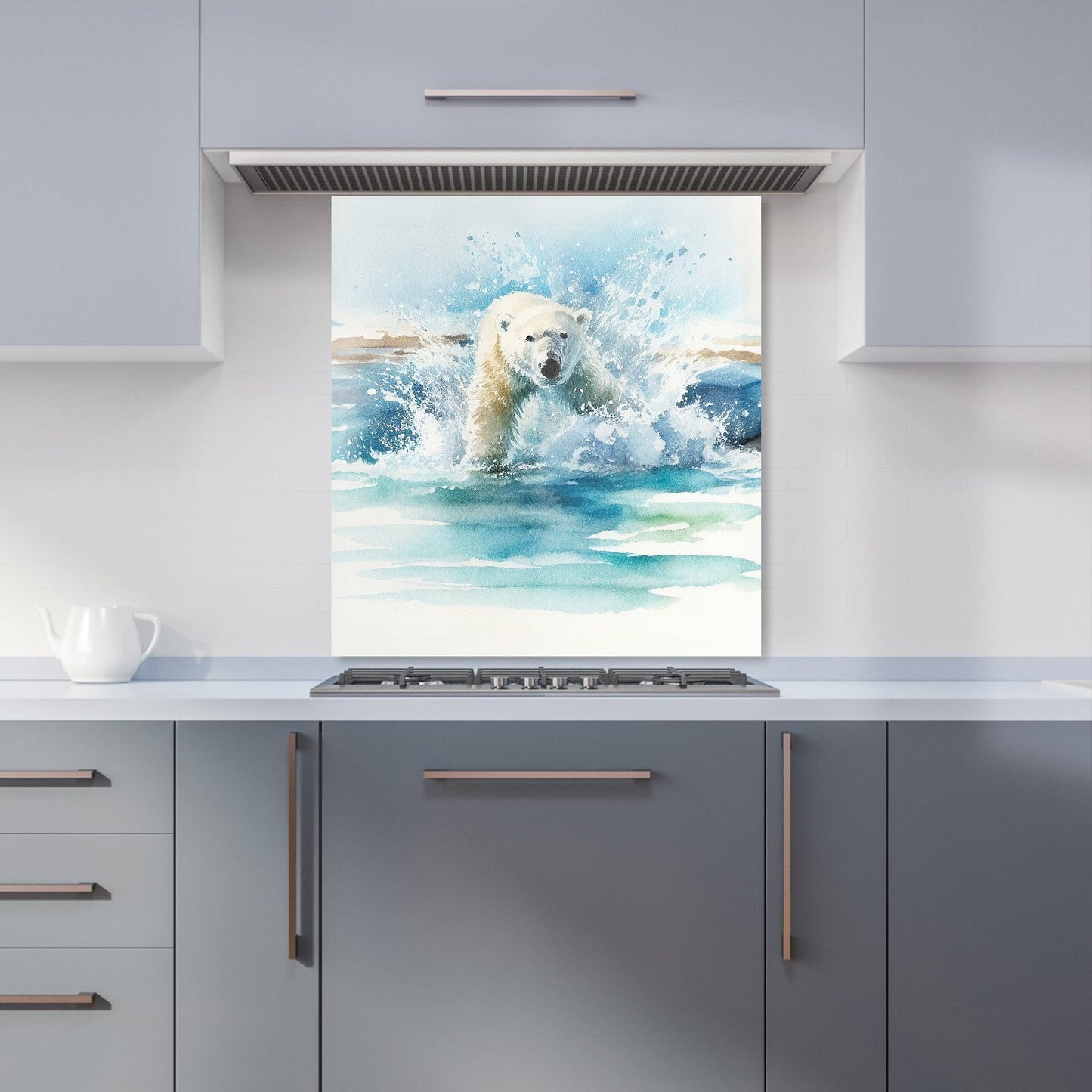 Hunting Polar Bear Watercolour Kitchen Splashback