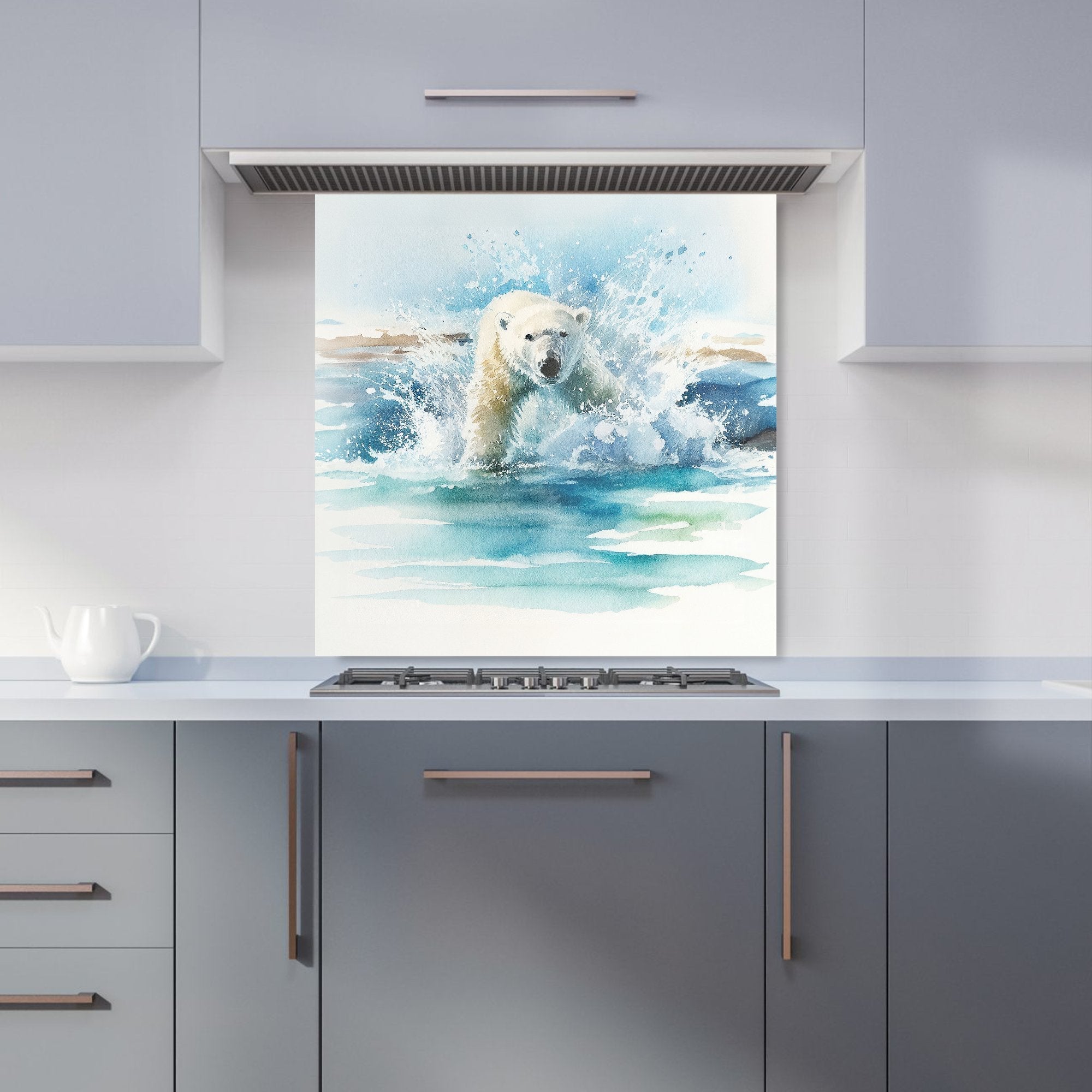 Hunting Polar Bear Watercolour Kitchen Splashback