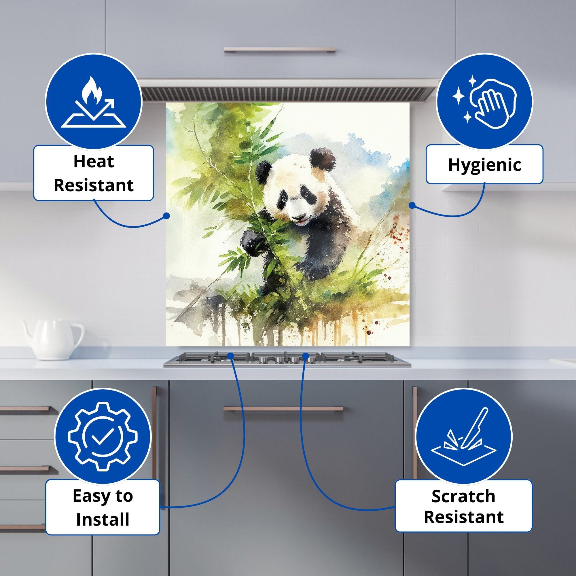Panda Eating Bamboo Watercolour Kitchen Splashback