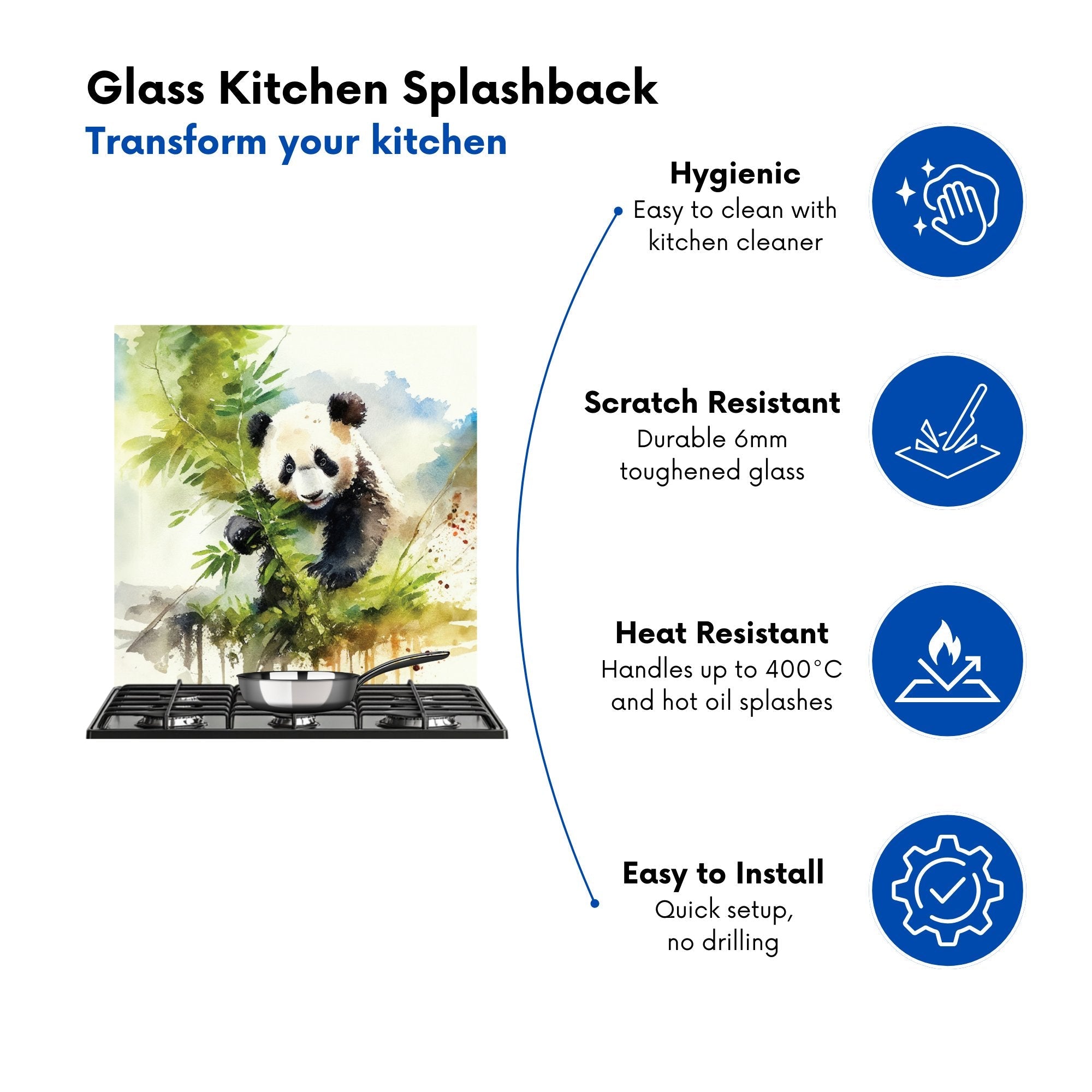 Panda Eating Bamboo Watercolour Kitchen Splashback