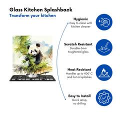 Panda Eating Bamboo Watercolour Kitchen Splashback