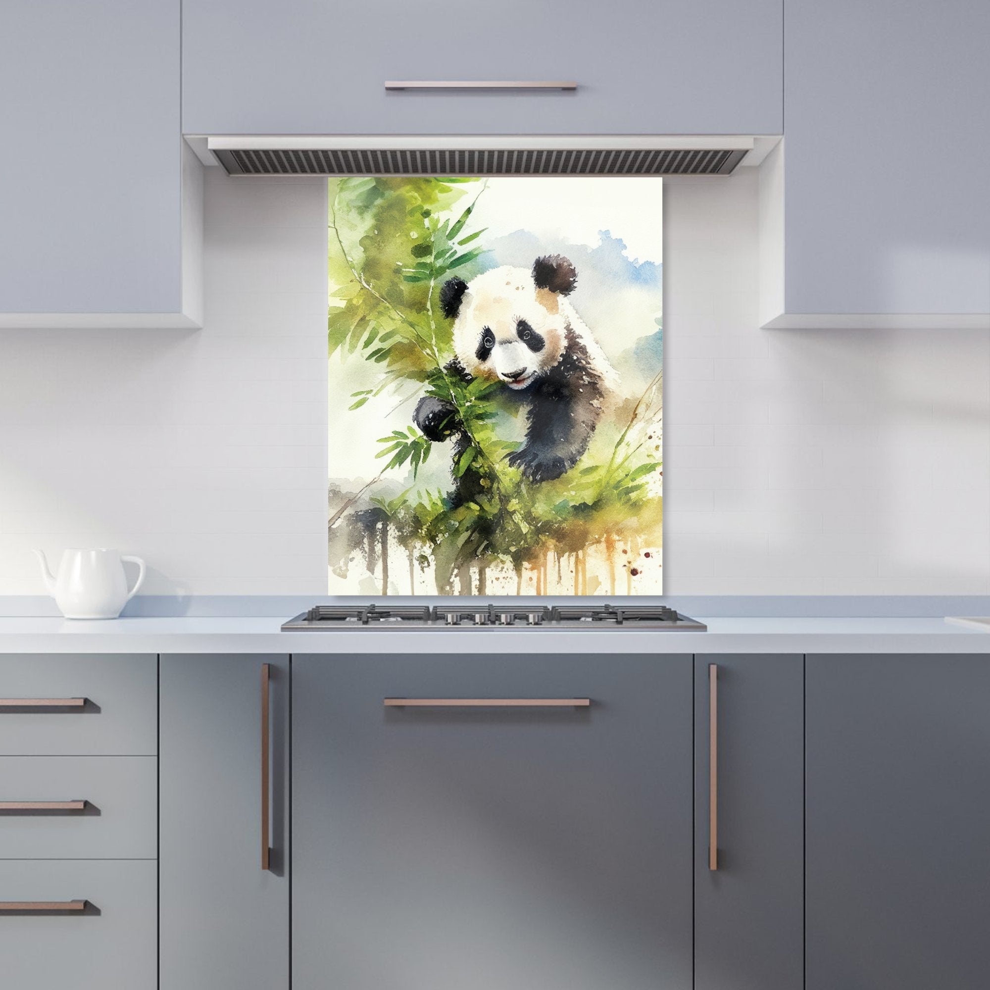 Panda Eating Bamboo Watercolour Kitchen Splashback